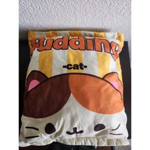 Pudding Cat Kawaii Pillow W/ Zipper and Clear Pouch